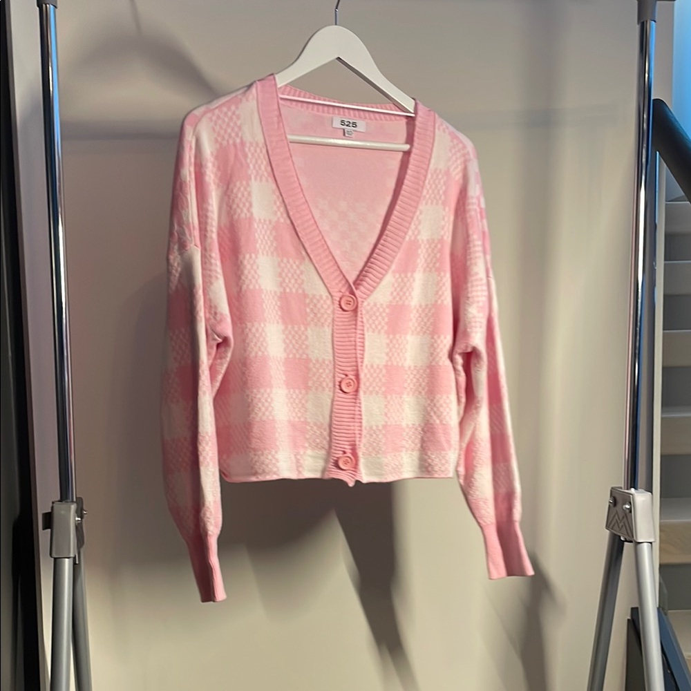 Pink Checkered Cardigan